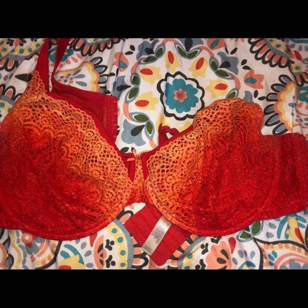 red and orange lace bra
